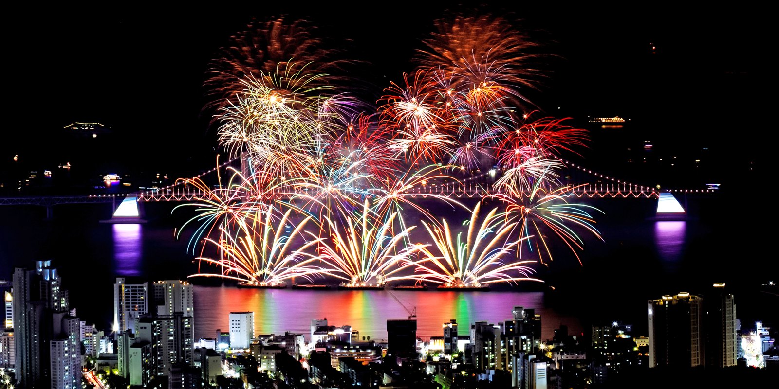 Fireworks over Gwangan Bridge and Gwangalli Beach at the Busan Fireworks Festival