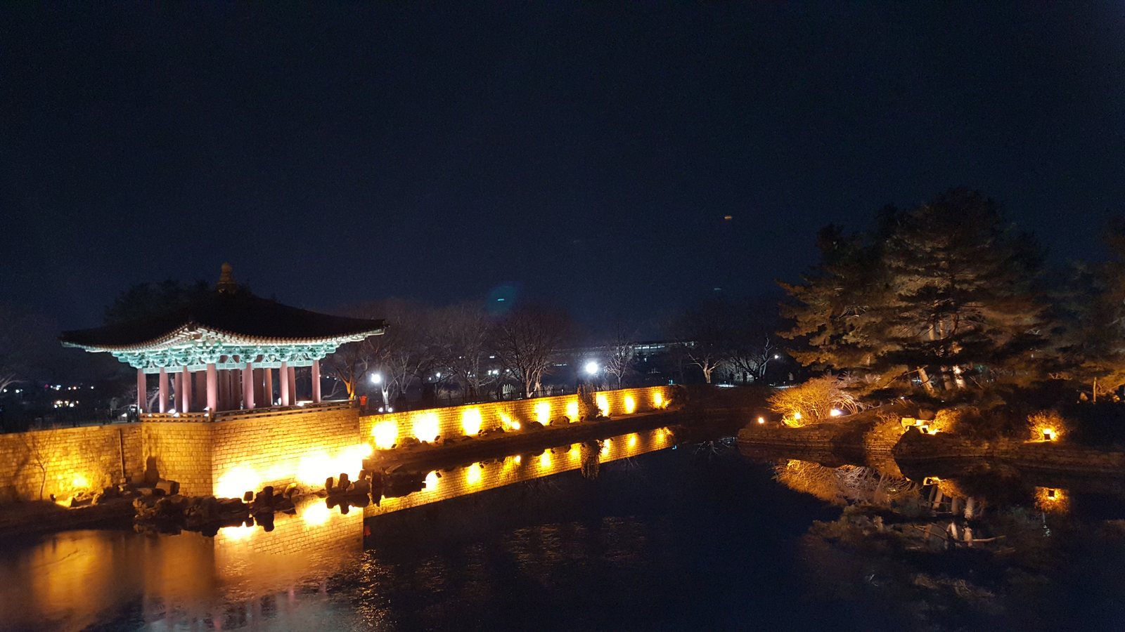 Donggung Palace and Wolji Pond reflected in the water at night, Gyeongju