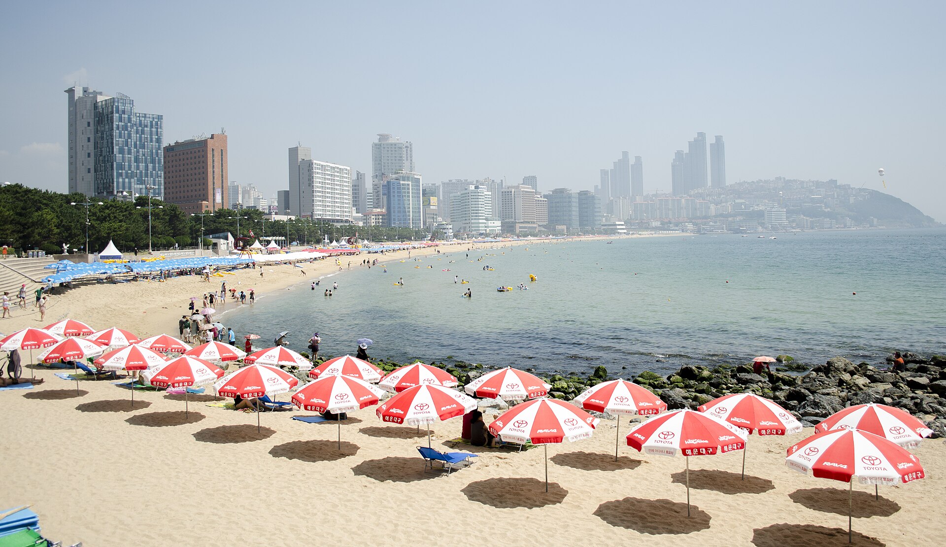 Haeundae Beach with Busan's high-rise skyline behind the sand